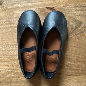 NWT zara ballet flats Mary Janes black leather size 9½ (6.4 INCHES)